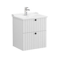 Vitra Root Groove 69423 Lavabo Dolabı, İki Çekmeceli, 60 Cm, Mat Açık Gri, Klasik Lavabolu